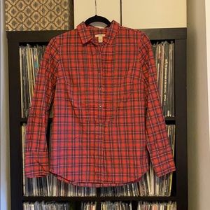 J.Crew Red Plaid Pleated Button Shirt Womens Small